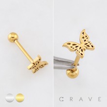 3D BUTTERFLY CHARM 316L SURGICAL STEEL TONGUE BARBELL